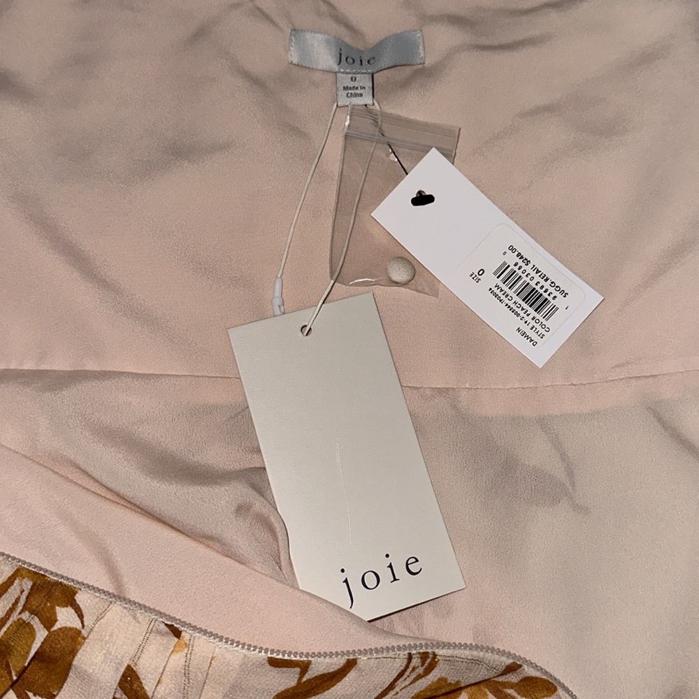 NWT Joie Damien Halter Top Silk Peach and Cream Floral Blouse Sz 0 - Picture 4 of 5